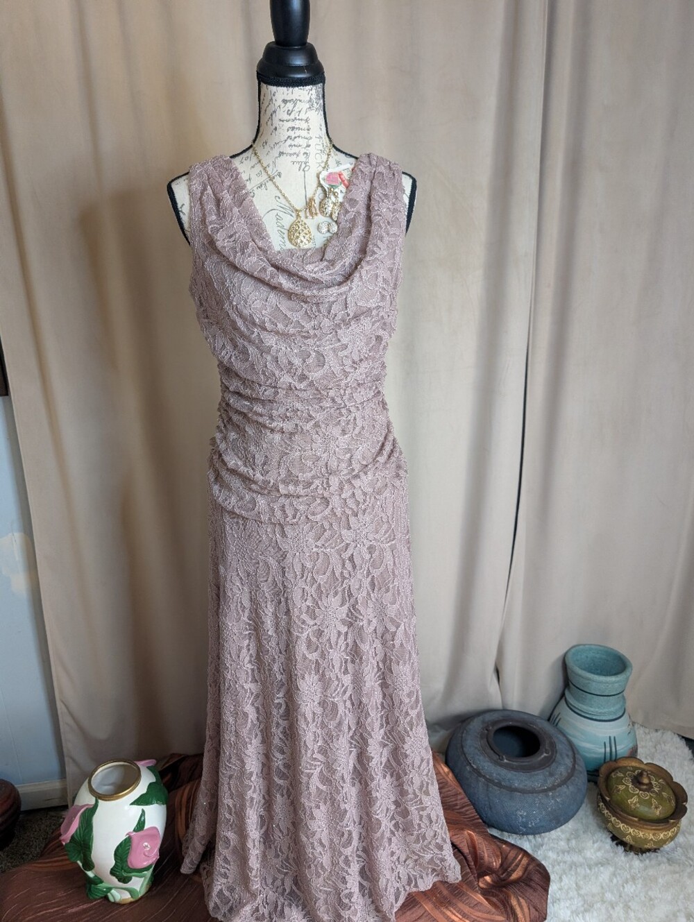 Nightway Stretch Lace Gown 10